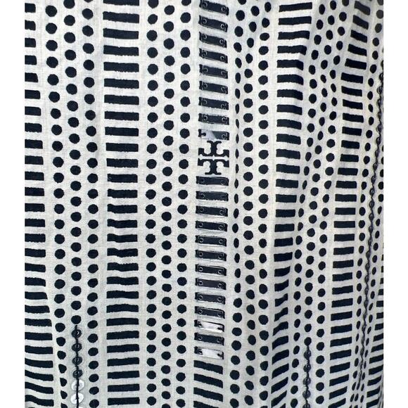 Tory Burch Stephanie Size 6 Beige Black Clear Sequin Tunic Top V-Neck Blouse - Picture 3 of 8